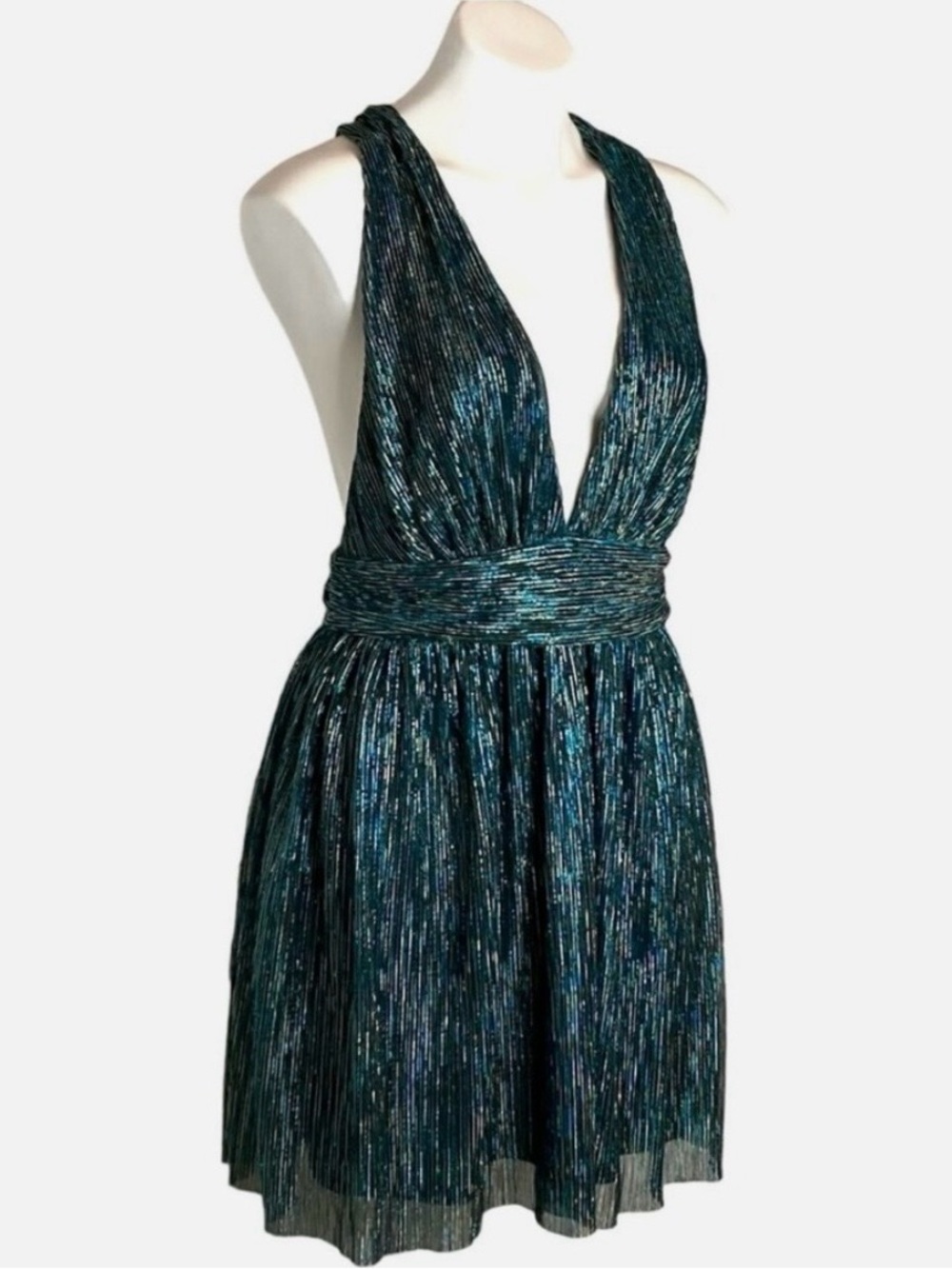 Lulus Ailey Gold/Teal Metallic Cocktail Party Dress Large NWT - Picture 5 of 8
